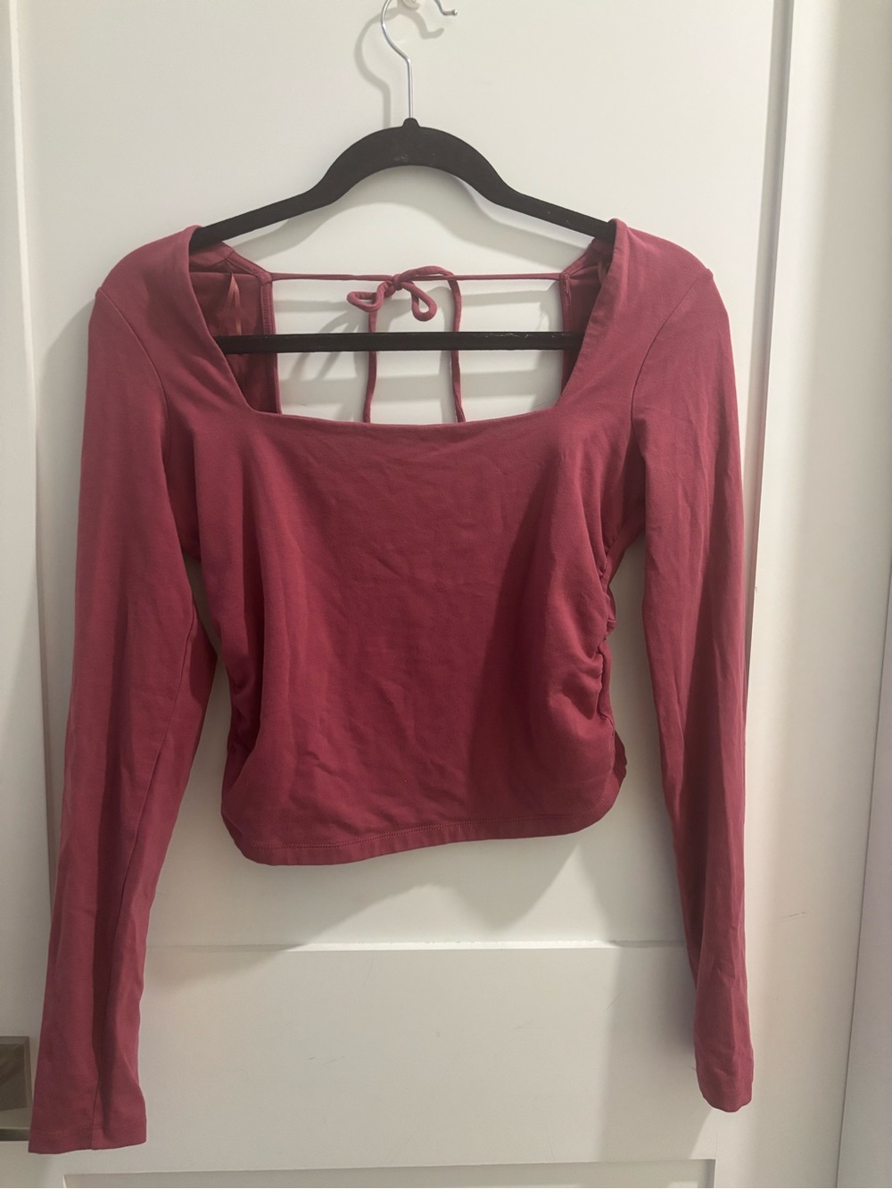 Garage Square Neck Long Sleeve Crop Top - Rose